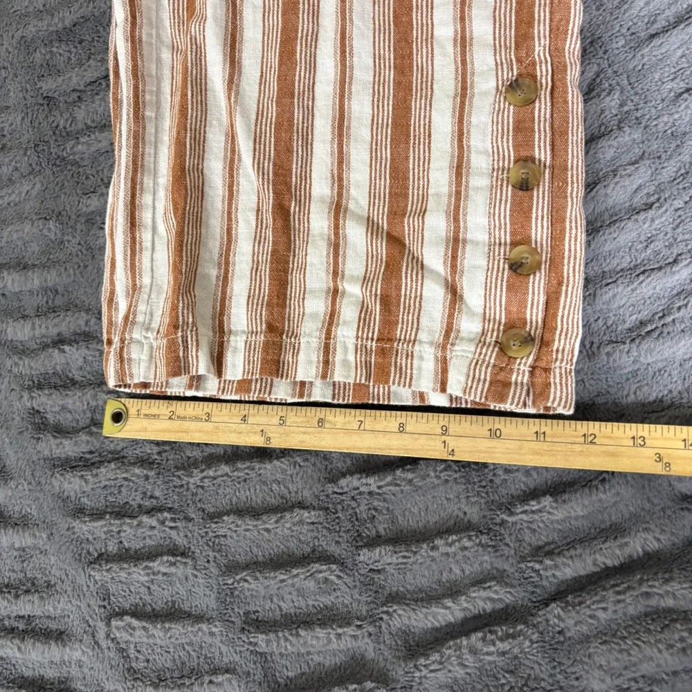 a.n.a Linen Cotton Striped Wide Leg Crop Pants Petite Small Rust White Button